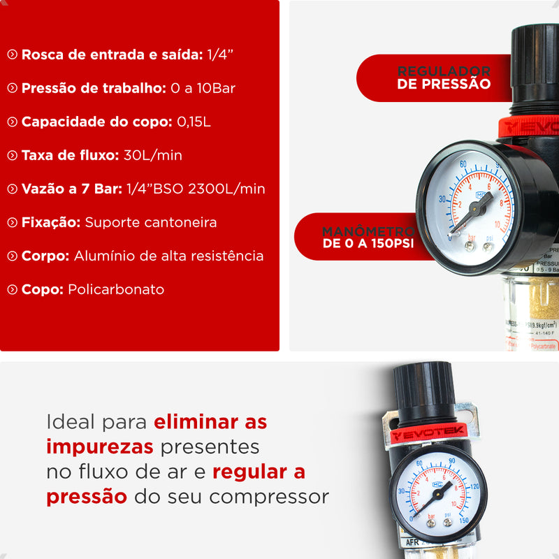 Filtro Ar 1/4 Eliminador De Água Suporte Pressão Compressor