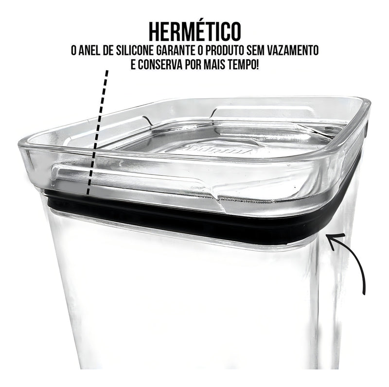 Kit 6 Potes 1l Quadrado Hermético Porta Mantimentos Organiza