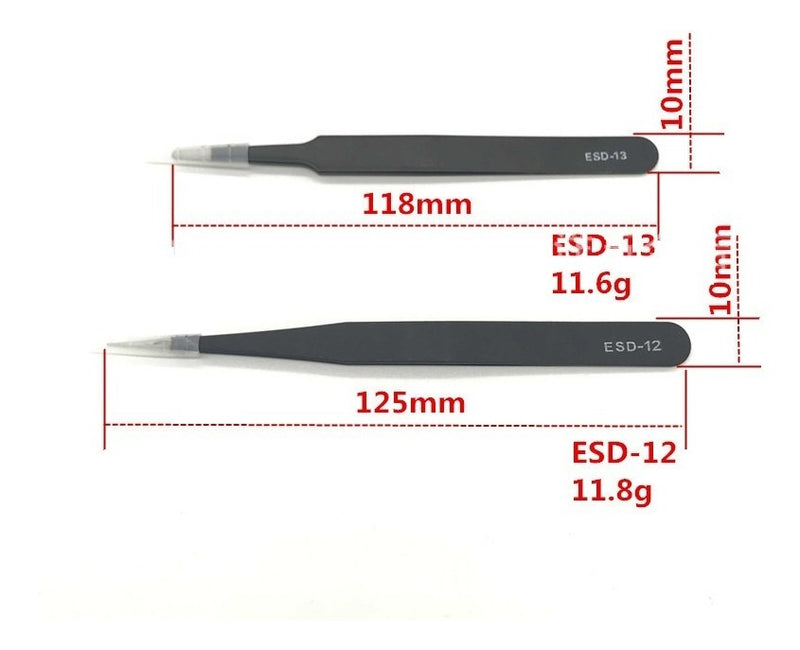 Kit 6 Unidades Pinça Preta Aço Inoxidável Anti Estáticas