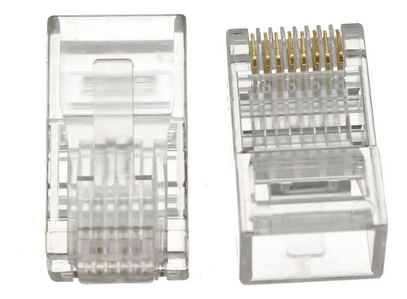 Kit 100 Conector Rj45 Utp Cat5e Banho De Ouro Cabo De Rede - MARCA LINK+