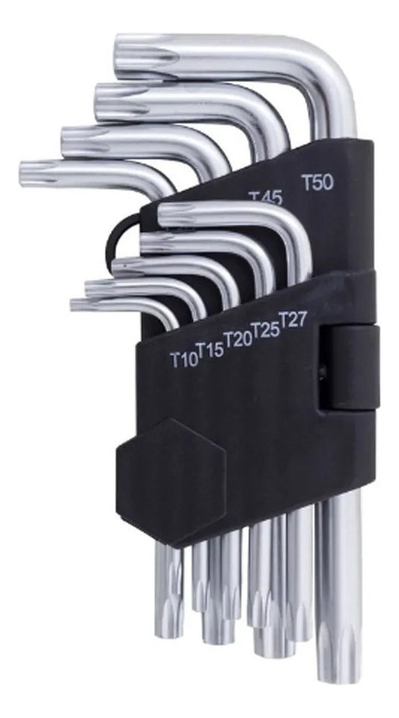 Jogo Chave Torx Tipo L 9 Peças Longa T10 A T50 Com Furo Guia