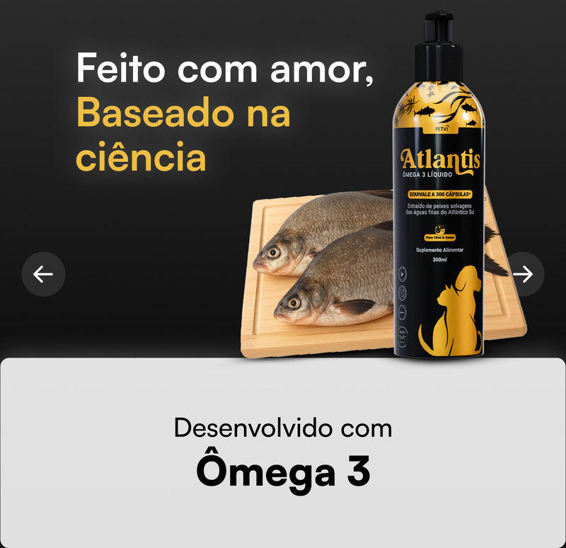 Atlantis Ômega 3 Líquido 300ml, Suplemento para Pets, Petvi