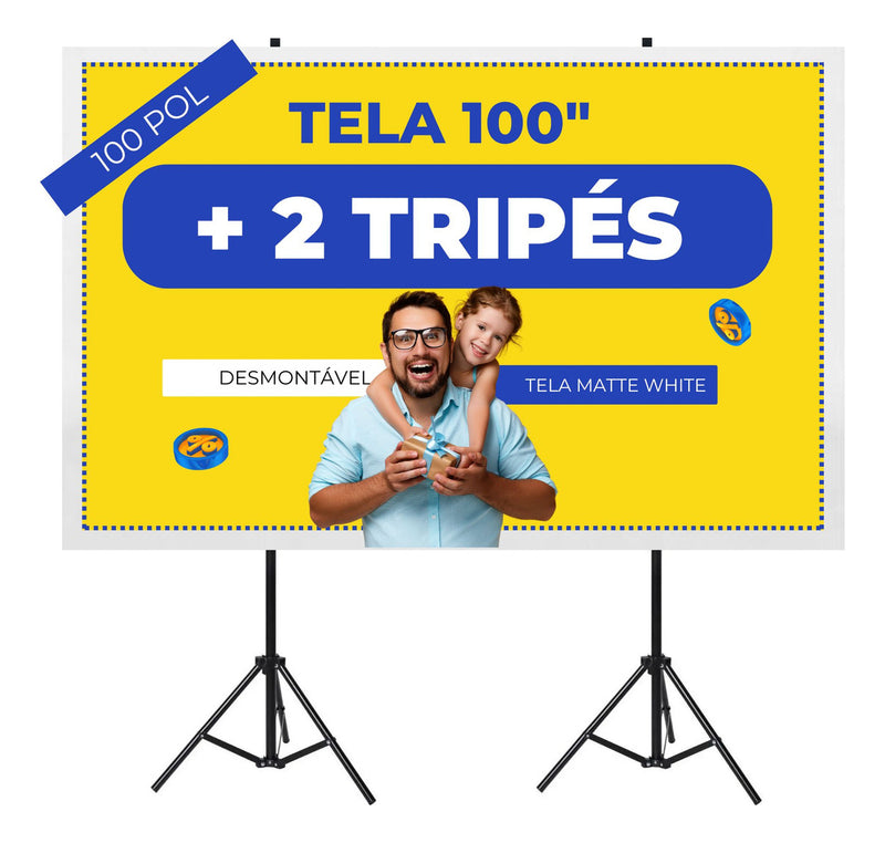 2 Tripé Suporte Pedestal Tela Projeção Projetor Porta Banner Mega Telas 100 2T