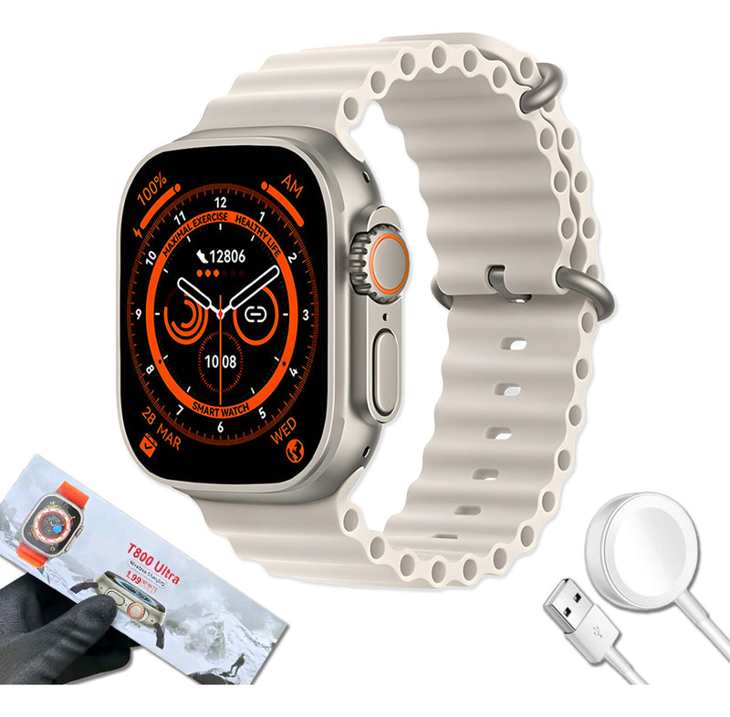 Smart Watch T800 Ultra 8, série de relógios inteligentes, 49 mm, capa sensível ao toque, cinza, malha branco