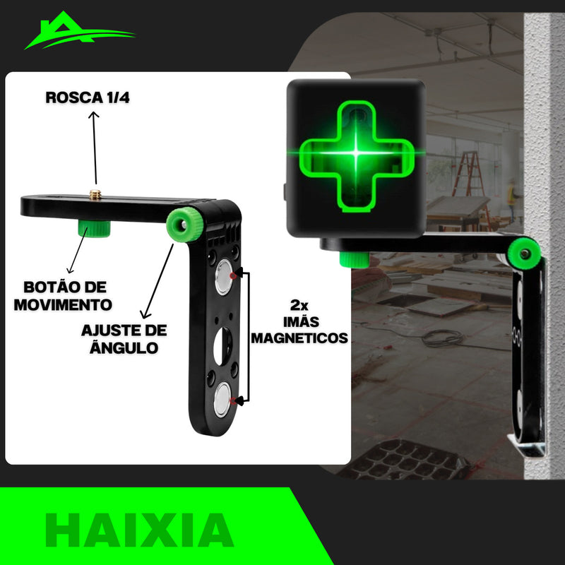 Nível A Laser Verde 2 Linhas Esquadro + Suporte + Tripé Recarregavel Profissional Prumo 20m Autonivelante Haixia