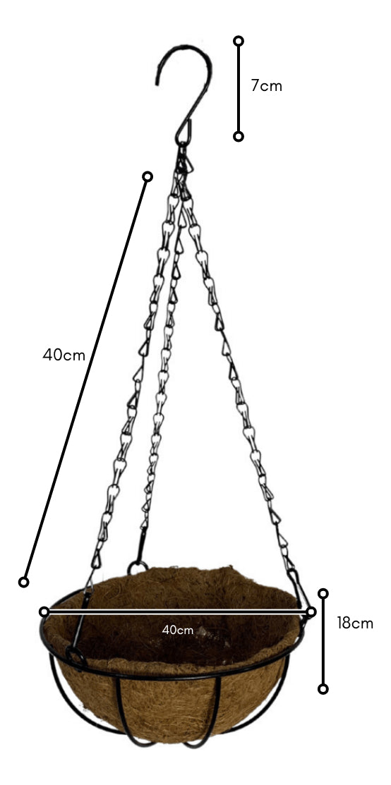 Vaso Fibra De Coco Suspenso 40cm Com Suporte Para Jardim