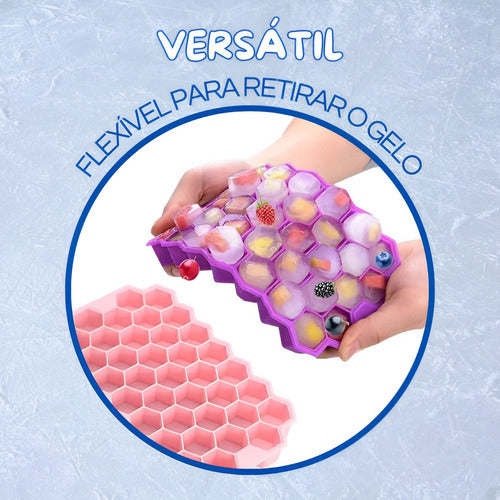 Forma Gelo Silicone Colmeia Garrafa Com Tampa 37 Cavidades Flexível Indue Variedades