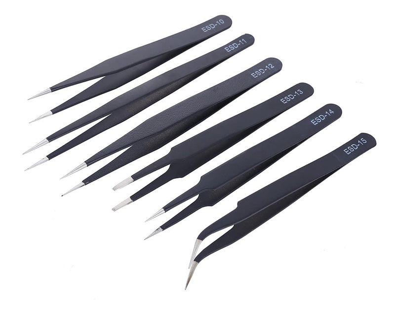 Kit 6 Unidades Pinça Preta Aço Inoxidável Anti Estáticas