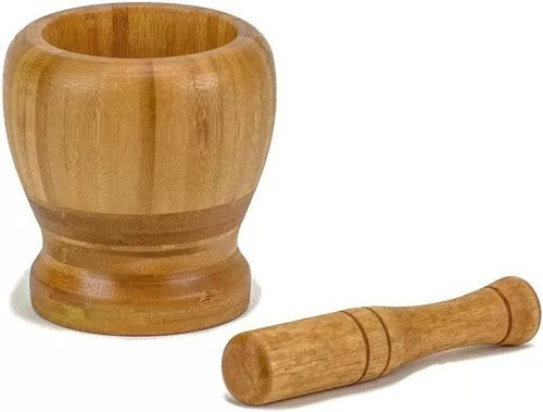 Pilão Socador Madeira Bambu Amassador Alho Temperos E Ervas