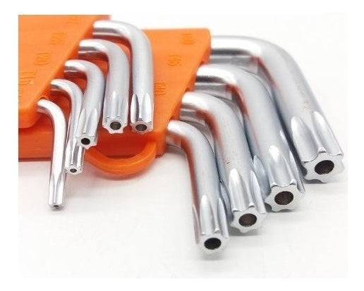 Jogo Chave Torx Tipo L 9 Peças Longa T10 A T50 Com Furo Guia