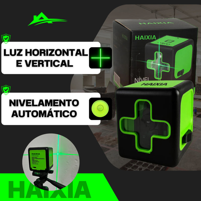 Nível A Laser Verde 2 Linhas Esquadro + Suporte + Tripé Recarregavel Profissional Prumo 20m Autonivelante Haixia