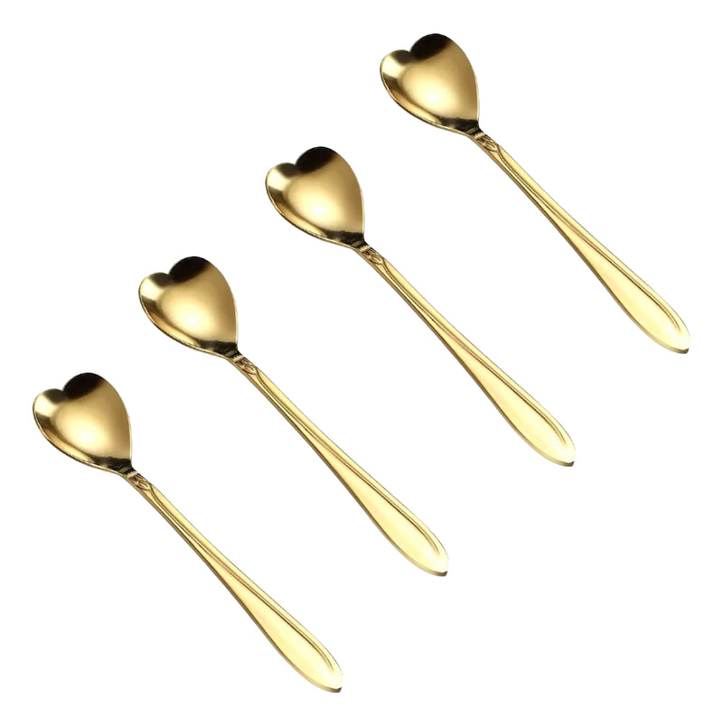 Kit 4 Colheres Chá Heart Dourado - Rojemac