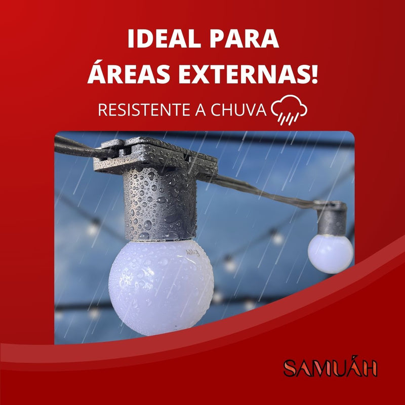 Varal De Luzes 20 Metros Festao Com Lampadas Ja Inclusas Incandescente 15w Clara 220v