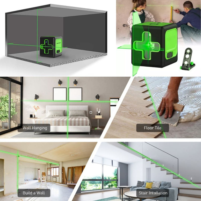 Nível A Laser Verde 2 Linhas Esquadro + Suporte + Tripé Recarregavel Profissional Prumo 20m Autonivelante Haixia