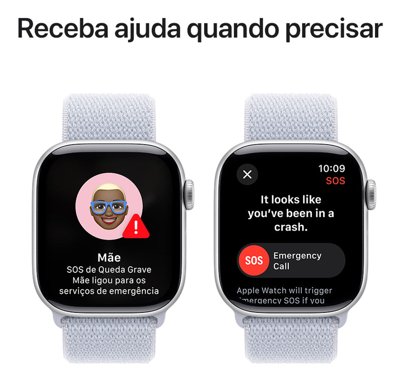 Apple Watch Series 10 GPS • Caixa prateada de alumínio – 42 mm • Pulseira loop esportiva nuvem azul