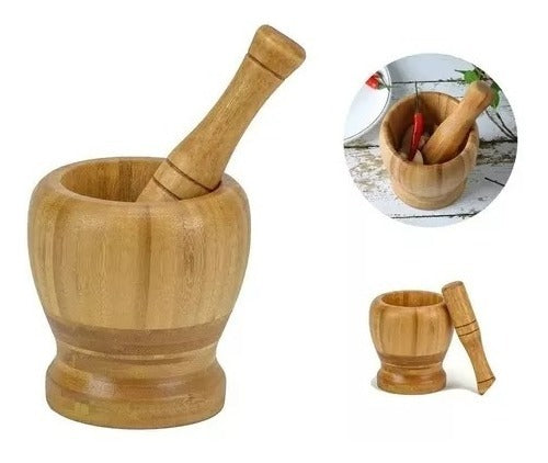 Pilão Socador Madeira Bambu Amassador Alho Temperos E Ervas