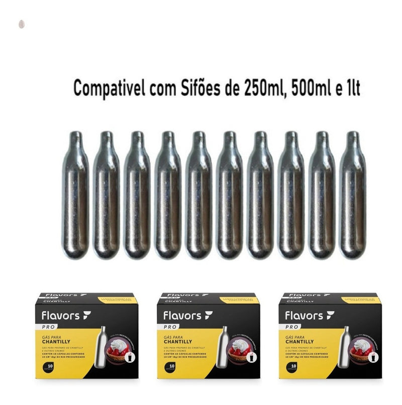 Gás Chantilly Moscow Mule Garrafa Sifão Kit 30 Capsulas N2o