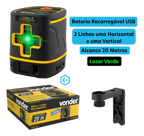 Nível A Laser Verde Recarregável 20m Nlr 020 Vonder