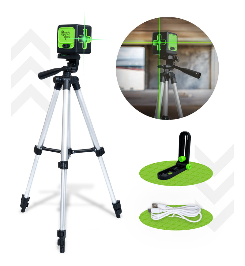 Nível A Laser Verde 2 Linhas Esquadro + Suporte + Tripé Recarregavel Profissional Prumo 20m Autonivelante Bateria Nano Bateria
