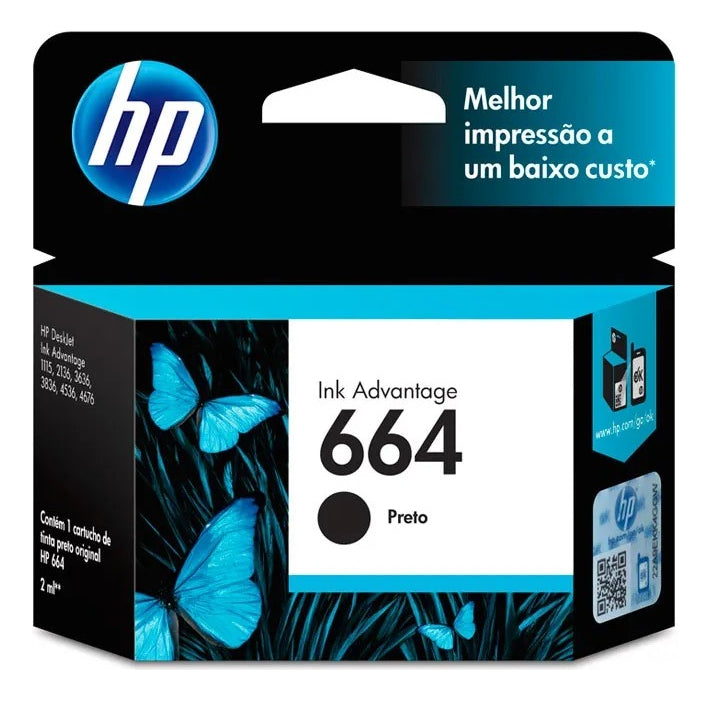 Cartucho HP 664 preto(F6V29AB) Para Deskjet 4535, 4675, 1115, 2135, 3775
