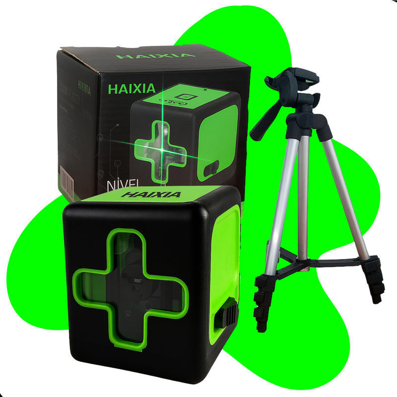 Nível A Laser Verde 2 Linhas Esquadro + Suporte + Tripé Recarregavel Profissional Prumo 20m Autonivelante Haixia