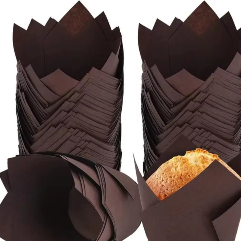 100 Und Forma De Papel Cup Cake Tulipa Marrom