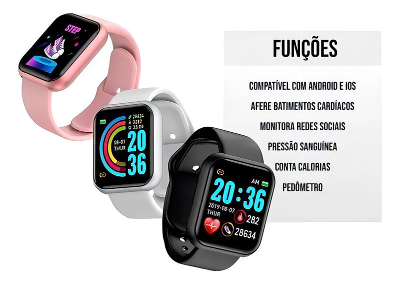 Relógio Smart Digital D20 Masculino / Feminino + Fone S/fi Cor da pulseira Branco