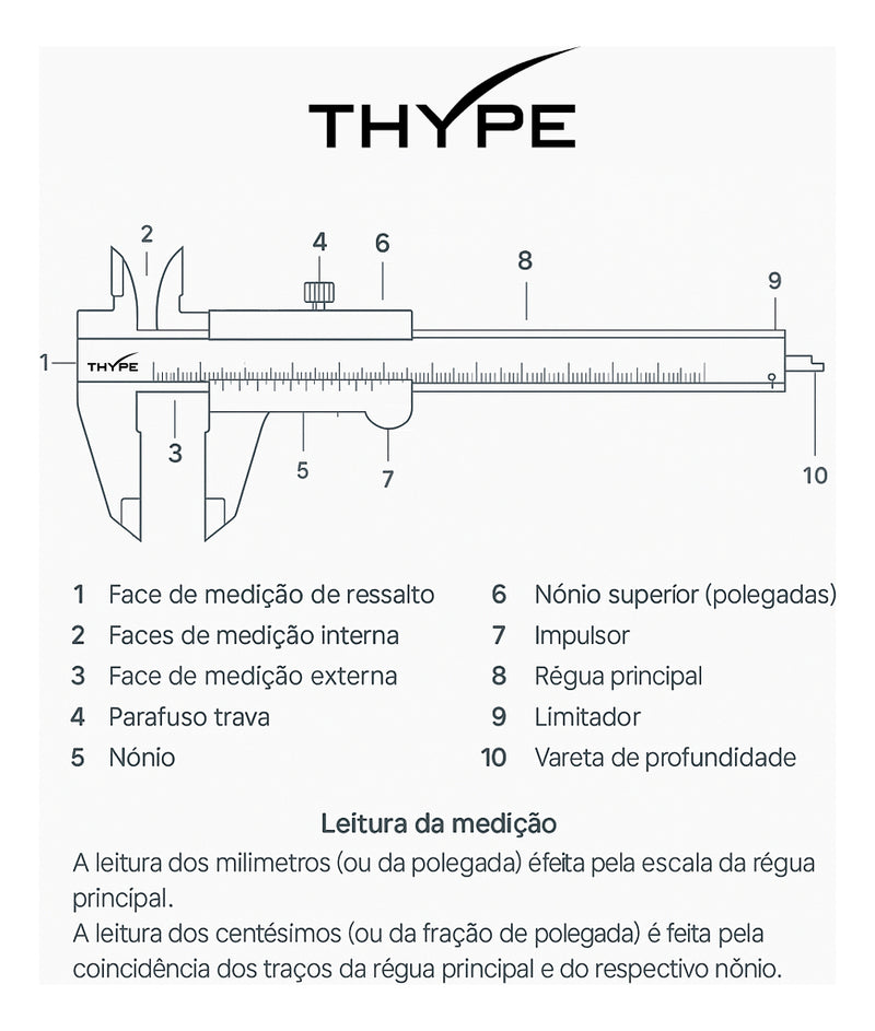 Paquimetro Manual Universal Analogico 150mm Aço Inox Estojo Thype