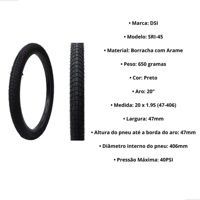 Par Pneu Bmx Aro 20x1.95 Dsi Street Preto  C/ 2 Camara Ar