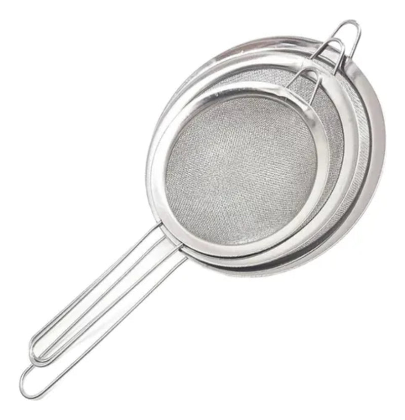 Jogo 3 Peneiras Aço Inox Luxo Pmg Utensílios De Cozinha Kit