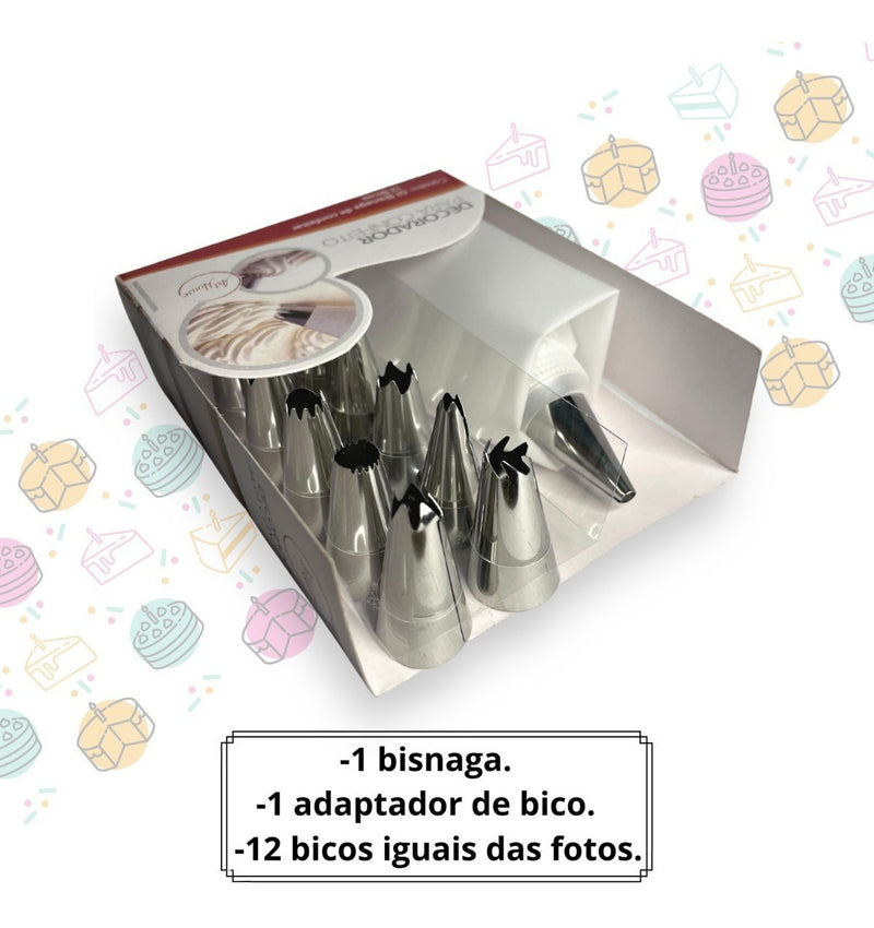 Bico Confeitar 12 Pçs+saco Confeitar  Confeiteiro Manga Bolo