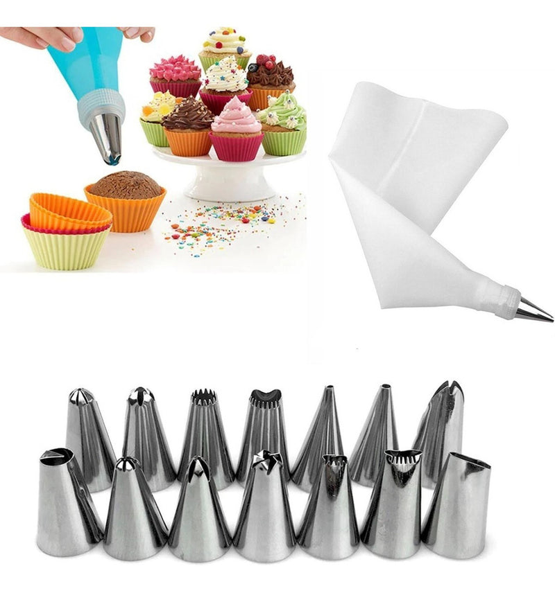 12 Bicos Confeitar Bolo Doce + Acoplador + Saco Confeiteiro