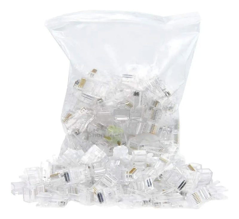 Kit 100 Conector Rj45 Utp Cat5e Banho De Ouro Cabo De Rede - MARCA LINK+