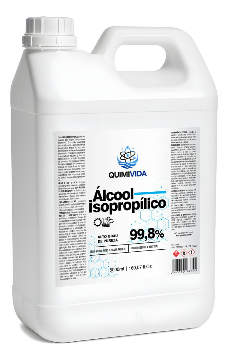 Ál-cool Quimivida Isopropílico 99,8% 5l Limpeza De Placa Eletrônico