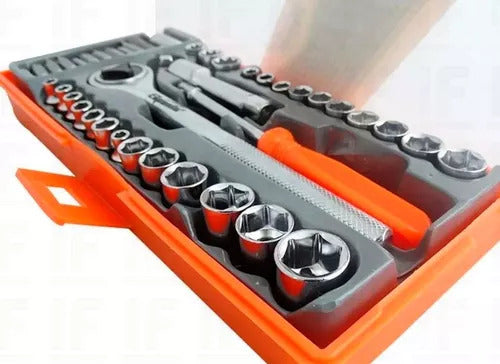 Jogo Chave Soquete Com Catraca Reversível 40 Pcs Sextavados
