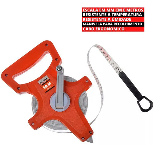 Trena De 50 Metros Fita De Fibra De Vidro Aberta 50m X 14mm
