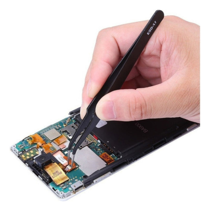 Kit 6 Pinças Precisão Preta Antiestática Aço Inoxidável VBS Brasil Para Eletrônica Celular Artesanato Manutenção Circuito Placa Relógio Profissional