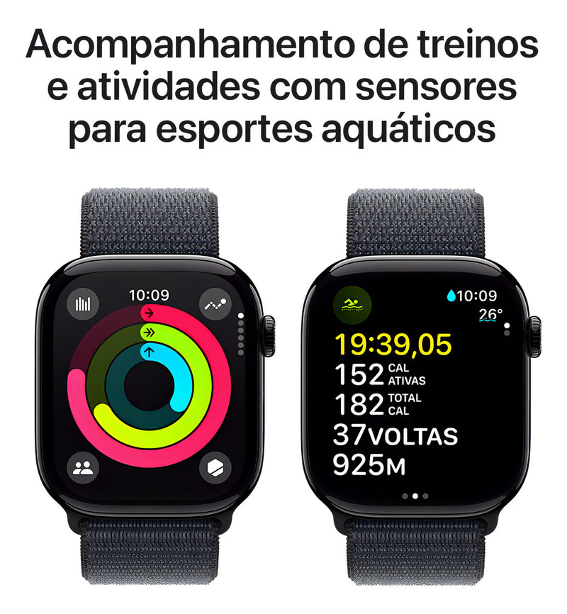 Apple Watch Series 10 GPS • Caixa preta brilhante de alumínio – 46 mm • Pulseira loop esportiva tinto