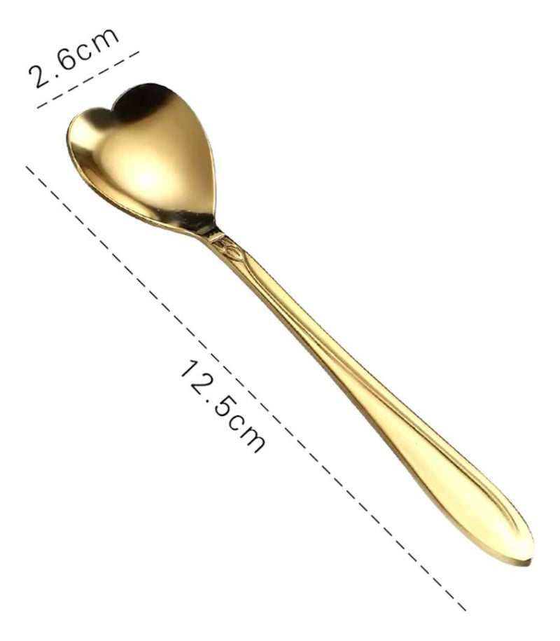 Kit 4 Colheres Chá Heart Dourado - Rojemac