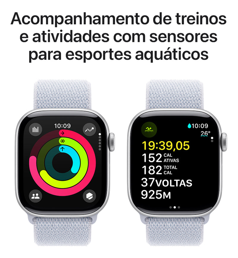 Apple Watch Series 10 GPS • Caixa prateada de alumínio – 42 mm • Pulseira loop esportiva nuvem azul
