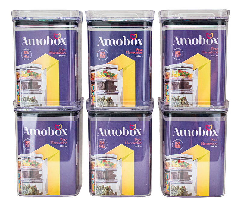 Kit 6 Potes 1l Quadrado Hermético Porta Mantimentos Organiza