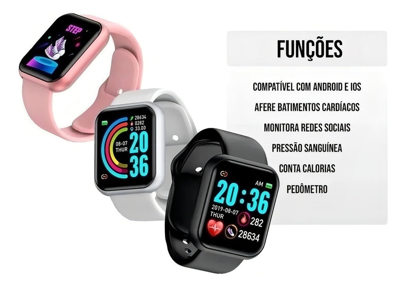Relógio Smart Digital D20 Masculino / Feminino + Fone S/fi Cor da pulseira Branco
