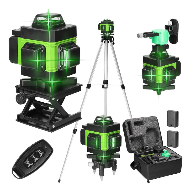 Kit Nível A Laser Verde 12 Linhas Esquadro + Suporte + Tripé Recarregavel Profissional Prumo Autonivelante Nano Bateria