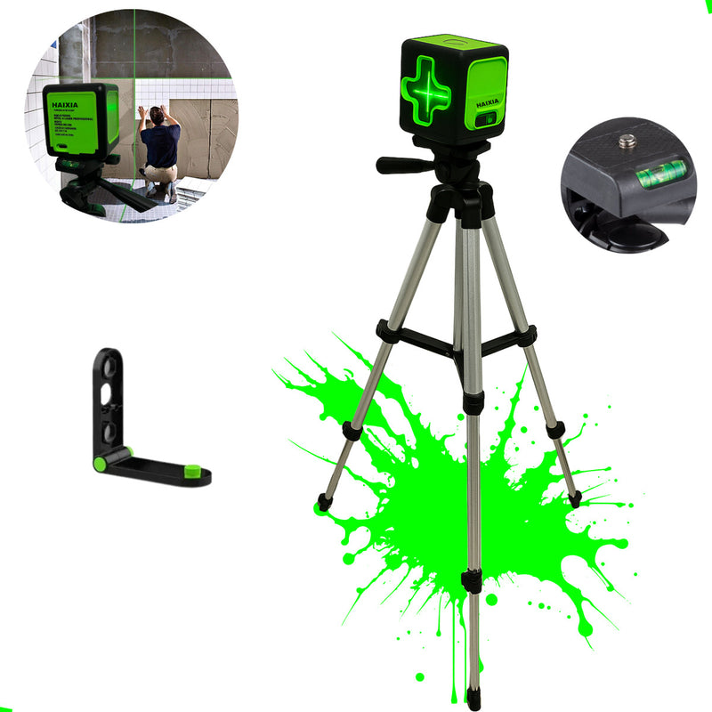 Nível A Laser Verde 2 Linhas Esquadro + Suporte + Tripé Recarregavel Profissional Prumo 20m Autonivelante Haixia