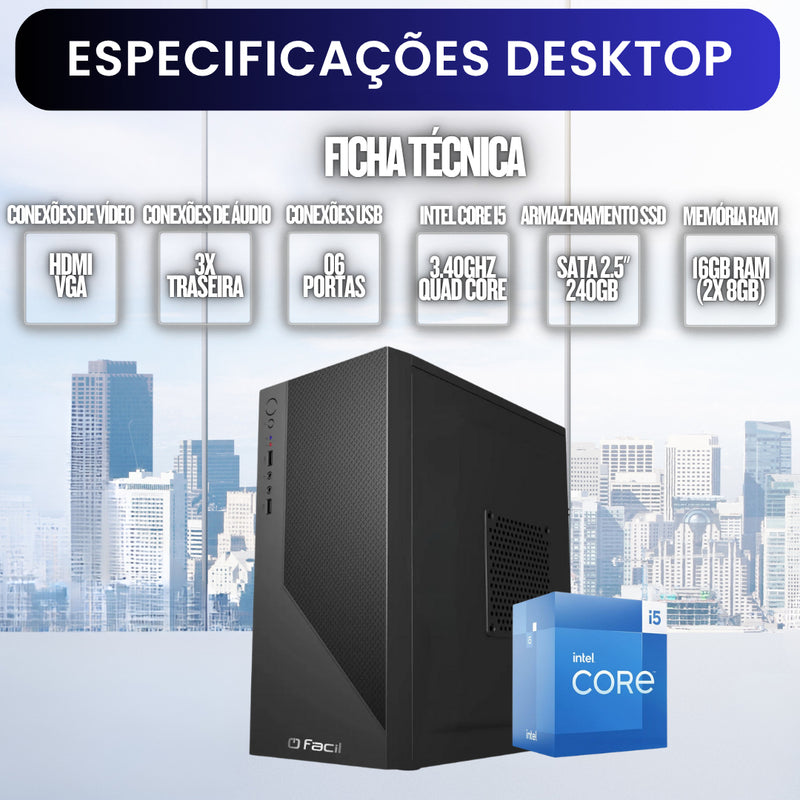 Computador Completo 2eletro Office Fácil Intel Core I5, 16gb Ram, Ssd 240gb, Monitor Led 15.4 - Cdf-0101of