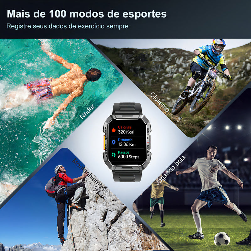 Relógio Inteligente Blackview Smart Watch W60 Lanterna Bluetooth Militar Masculina De 2,1 Polegadas Ip68 À Prova D'água 900 Mah Bateria Preta