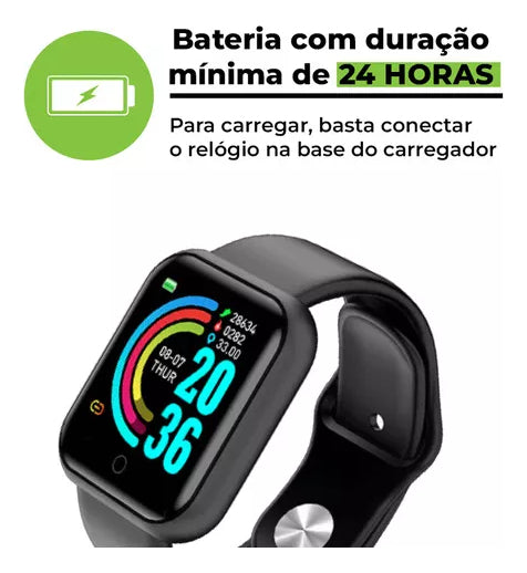 Relógio Smartwatch D20 Digital Inteligente P/ Homem Mulher Cor da caixa Preto Cor da pulseira Preto Cor do bisel Preto