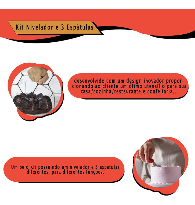 Kit Nivelador Cortador Fatiador Espátulas Confeiteiro Bolos