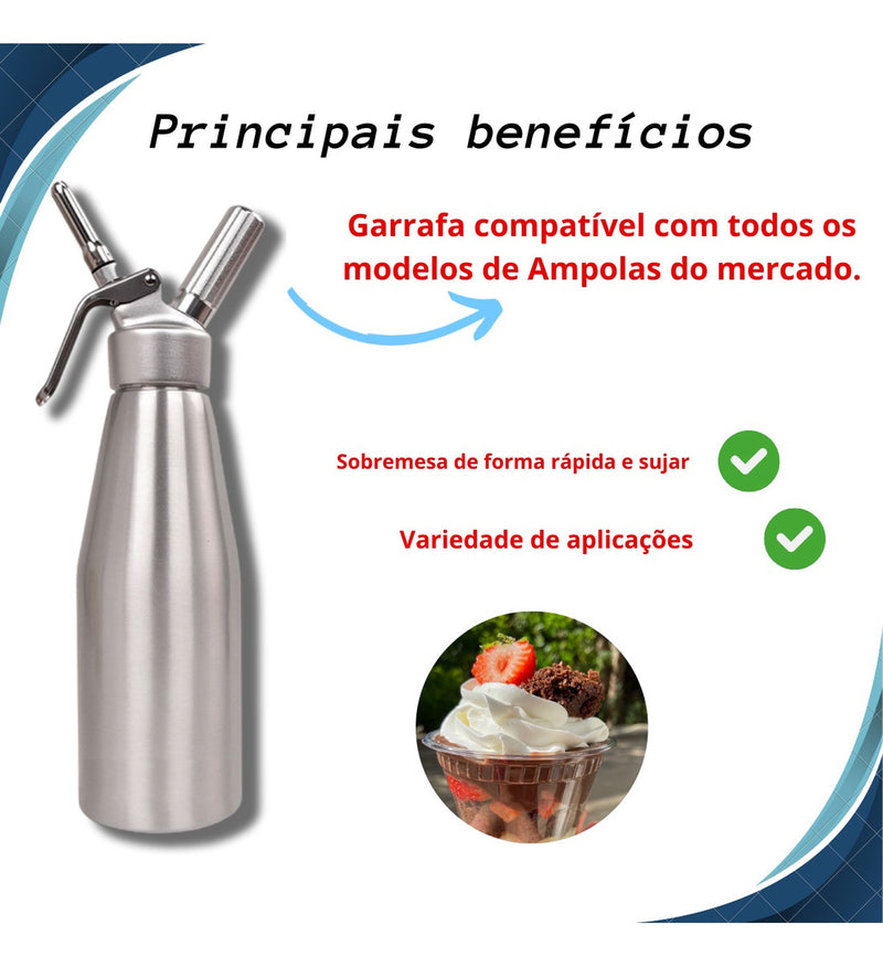 Garrafa Chantilly Sifão Inox Profissional Standart 1l Fpro