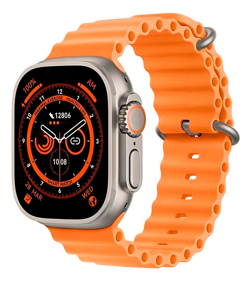 Smartwatch Digital 01smart T800 Ultra Séries 8 Caixa Prateado Pulseira Laranja